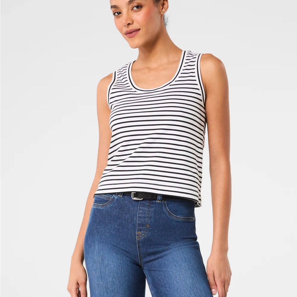 SPANX Black and White Striped Tank Top